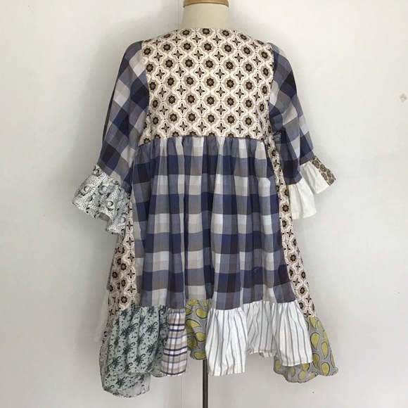 Patchwork upcycled, babydoll, ruffled sleeve, boho mini dress size inclu… - Picture 3 of 8